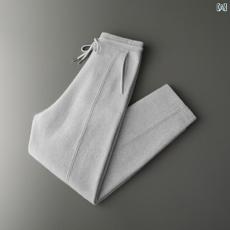 カジュアルパンツ メンズ カシミヤ混 ニットパンツ テーパードパンツ 秋冬 ロング丈 防風 保温性 柔軟性 肌触り抜群 紐付き 多機能ポケット ウエストゴム シンプル 無地 リラックスウェア 伸縮性