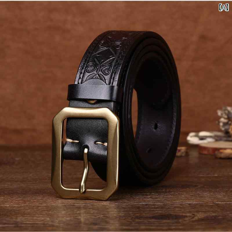 ベルト メンズ 男性用 本革 牛革 レザー 極厚 5.5mm厚 ウォッシュ加工 ヴィンテージ レトロ 真鍮 ピンバックル リバーシブル アウトドア カジュアル ストリート 植鞣し 3.8cm幅 多用途