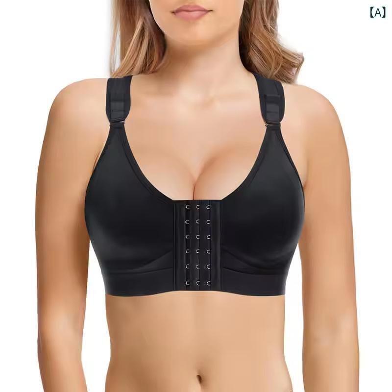 ブラジャー 女性用 術後ケア フロントホック 補正下着 ボディメイクインナー ノンワイヤー ストレスフリー 高級感 ナイロン ブラック スキンカラー