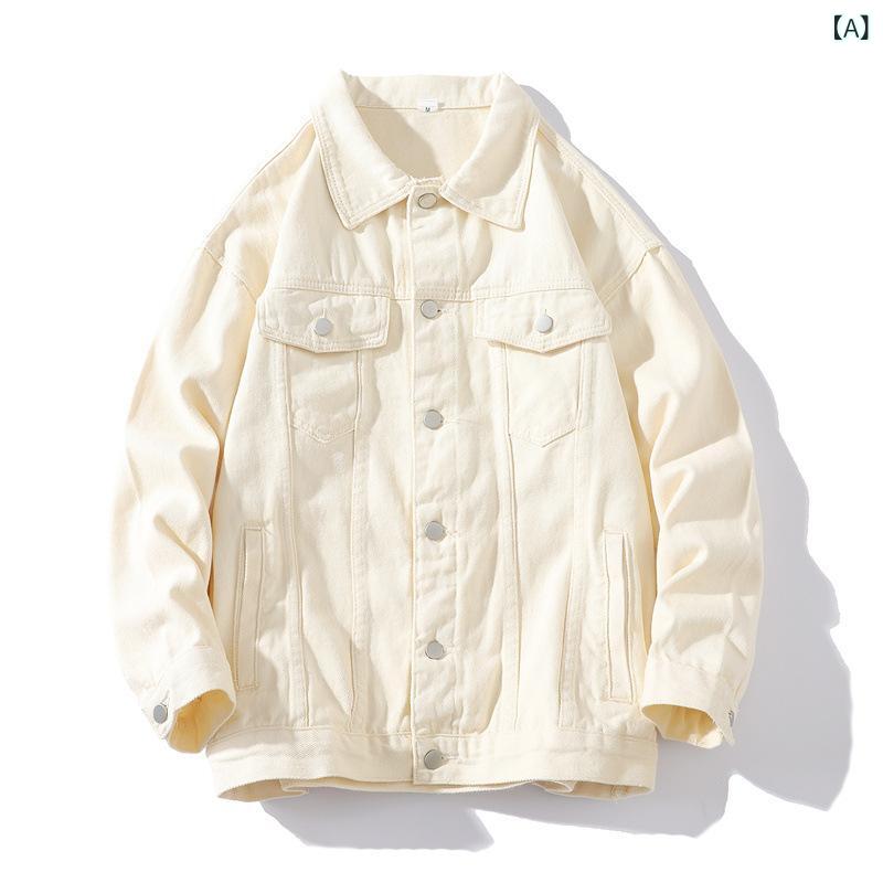 ジャケット 男性用 デニム ポリエステル ゆったり ルーズフィット 大きいサイズ ビッグサイズ カジュアル 普段使い ストリート 防風 襟付き ポケット付き ベーシック 定番 アウター ブルゾン 多色展開