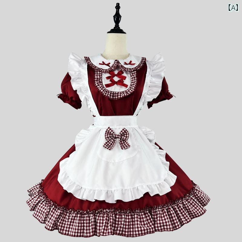 ロリータドレス レディース クリスマス スウィート かわいい オリジナル メイド服 コスプレ 衣装 仮装 ポリエステル ワインレッド 黒 アニメ イベント パーティー