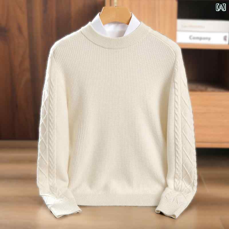 ニット メンズ カシミヤ100% 純カシミヤ クルーネック 丸首 厚手 肉厚 無地 長袖 秋冬 ビジネス カジュアル 普段使い トップス|Hanbok Home