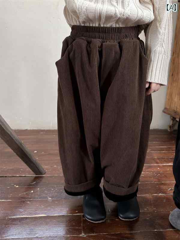 パンツ キッズ ベビー 男女兼用 秋冬 厚手 裏起毛 コーデュロイ ポリエステル ゆったり ロングパンツ テーパードパンツ ブラウン ブラック 普段使い お出かけ カジュアル
