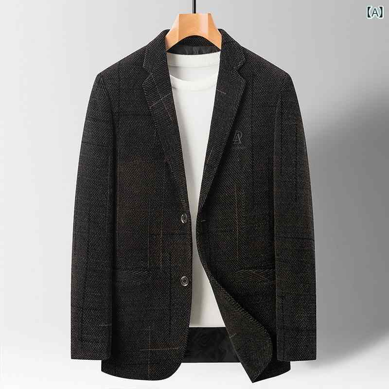 ジャケット メンズ ミドル 紳士 シェニール ポリエステル ビジネス カジュアル 普段使い 厚手 シングルブレスト テーラード レギュラーフィット ウォッシャブル 防風 耐久性 秋冬 カーキ ダークネイビー