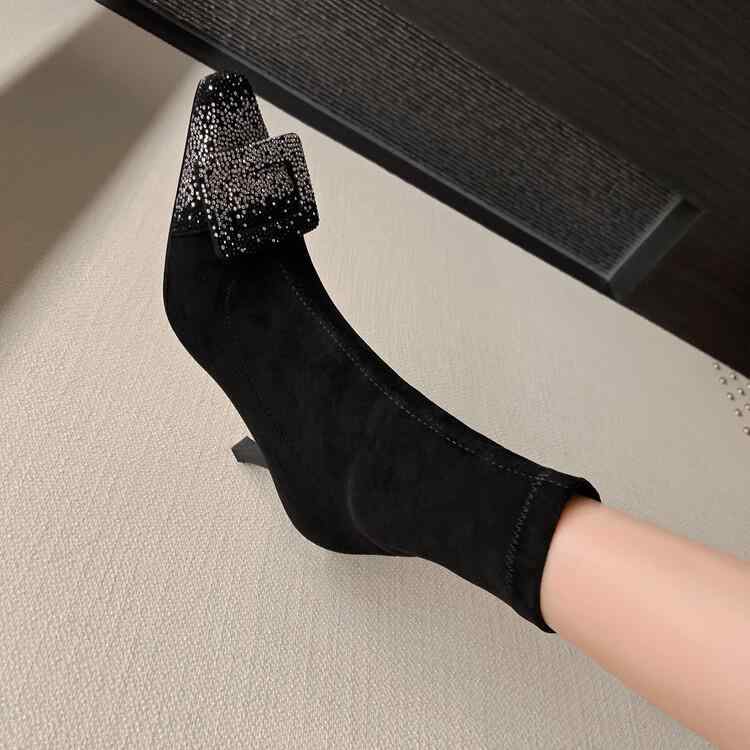 ブーツ レディース 秋冬 ショートブーツ ロングブーツ ストレッチ 美脚 ソックスブーツ 細ヒール ハイヒール ポインテッドトゥ サイドジップ スエード調 カジュアル 普段使い|Hanbok Home