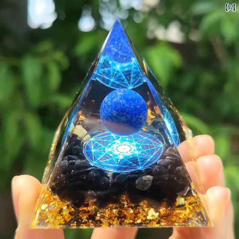 インテリア置物 クリスタルボール ピラミッド 天然石さざれ レジン 手作り 卓上オブジェ パワーストーン 風水 開運 ラッキーアイテム モダン 球体 三角錐