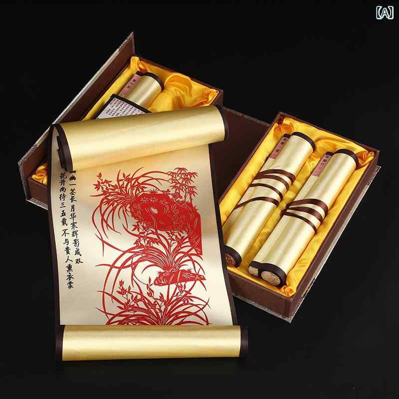 掛軸 中国風 北京 伝統工芸 精巧切り絵 巻物 宣紙 手彫り 吉祥柄 縁起物 アート インテリア 飾り 壁掛け 和室 観光記念品 外国人向け お土産 贈答品 ビジネスギフト 高級感 贈り物