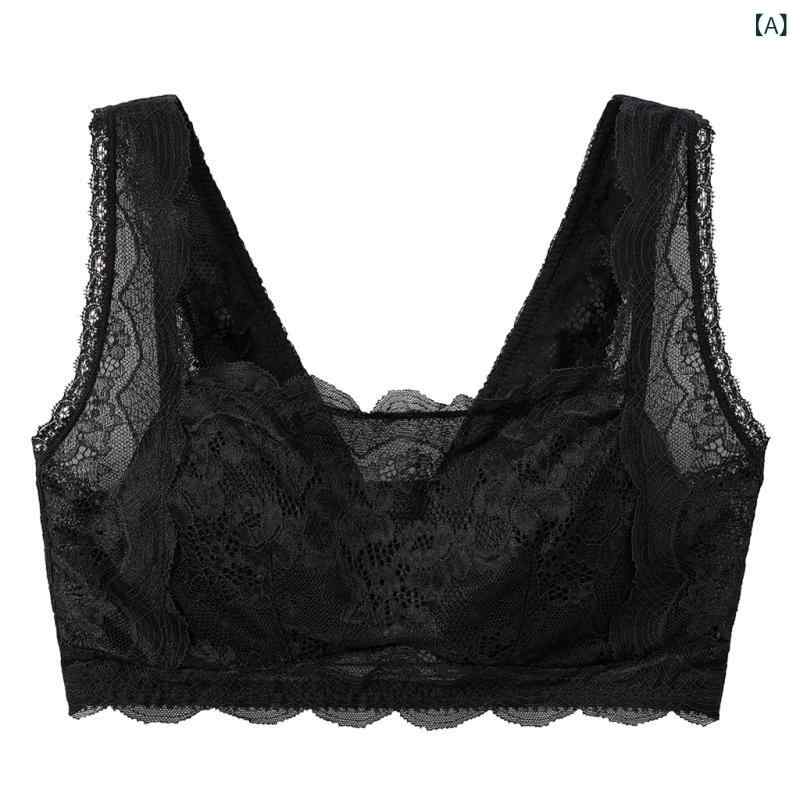 ブラジャー レディース 薄手 ノンワイヤー ブラトップ型 レース 3/4カップ コットン混 脇高 コンパクト見せ やわらかインナー ナイロン素材 ちら見え防止 普段使い リラックス