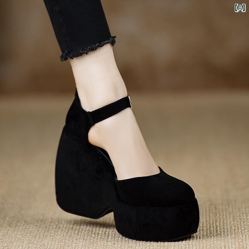 パンプス レディース 女性用 欧米ファッション 12CMヒール 厚底 ウェッジソール 快適 ラウンドトゥ 浅口 春夏 日常使い 普段使い 人工PU レザー切り替え ブラック ブラウン 5,018円