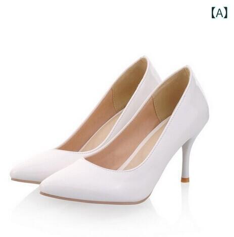 パンプス レディース ポインテッドトゥ 6-8cm 細ヒール エナメル PUレザー 浅履き スリッポン 無地 シンプル 通勤 オフィス 普段使い 万能 ハイヒール ホワイト ブラック レッド ピンク ベージュ