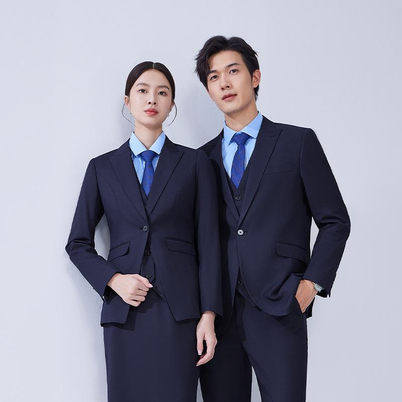 セットアップ レディース ネイビー 紺色 ビジネススーツ スリーピース フォーマル オフィス ホテル 受付 フロント 事務服 通勤 制服 プロフェッショナル エレガント 通年