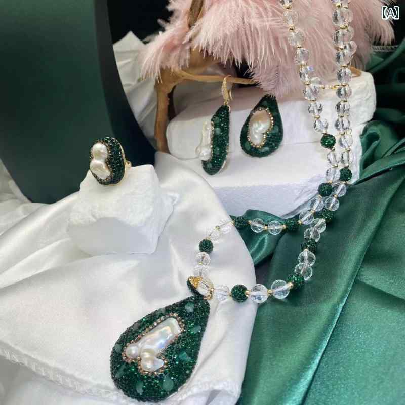ジュエリーセット レディース 女性用 天然水晶 バロックパール 淡水パール 高級感 個性 トレンド おしゃれ 普段使い カジュアル オフィス エレガント 上品 ファッション アクセサリー