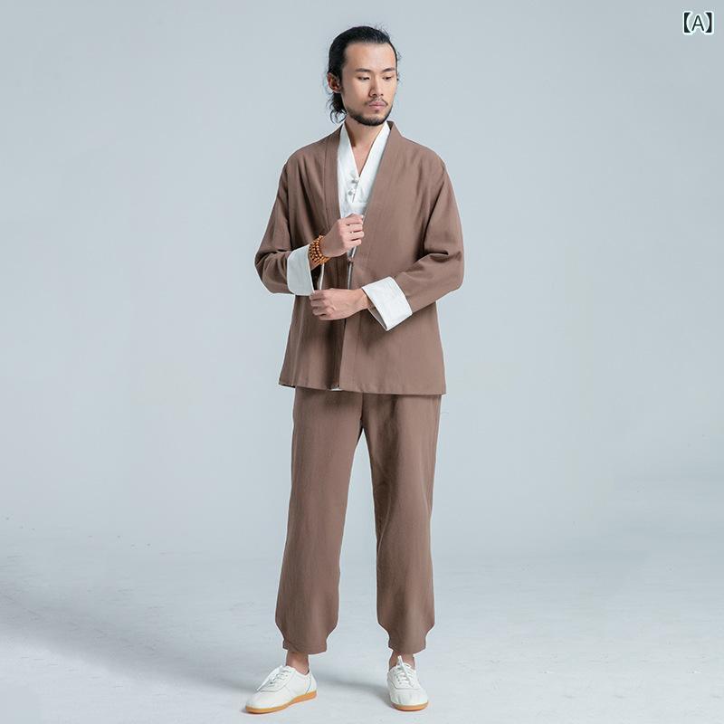 太極拳お召しもの メンズ セットアップ 上下仕掛ける 麻 リネン 生まれながら原料品 心地よい 武術着 読み合わせる着 読み合わせる着 運動競技用 形づくる ゆったり 好いたらしい 通気性 お部屋着 赤銅色 うす暗い青色 ぶどう酒赤いこと