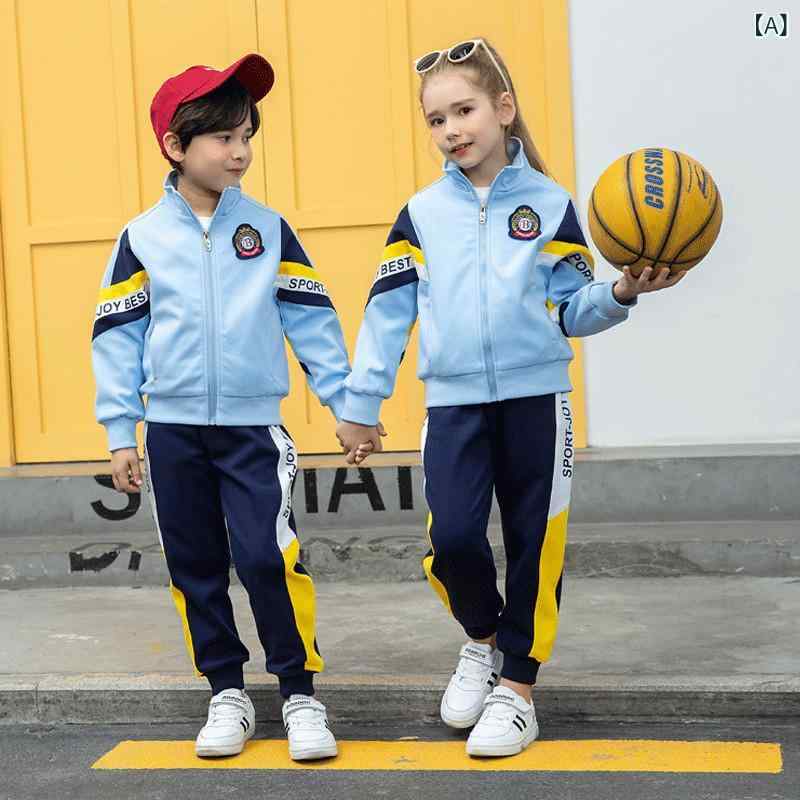 子供服 スクールウェア キッズ 男女兼用 ブリティッシュスタイル 幼稚園 小学生 長袖 パンツ ジャージ 3点セット 綿 コットン 春秋 通学 カジュアル