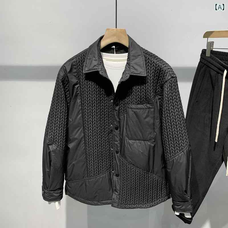 中綿ジャケット メンズ トレンド カジュアル 着回し 切り替え アウター 秋冬 高品質 スリムフィット 韓国風 シングルブレスト スタンドカラー ポリエステル ブラック