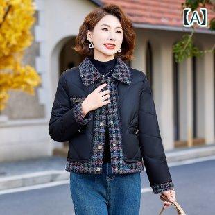中綿ジャケット レディース 女性用 中高年 ママ ミセス 冬物 刺繍 厚手 ショート丈 再生繊維綿 シェニール ポロカラー パフスリーブ 上品 エレガント きれいめ 通勤 普段使い