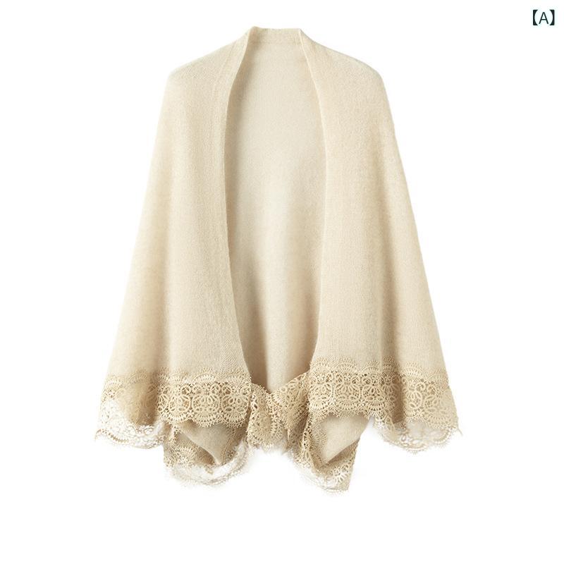 ショール レディース 100%カシミヤ レース 花柄 ニット ケープ ポンチョ 羽織り ストール マフラー 保温 防寒 秋冬 日韓風 スイート