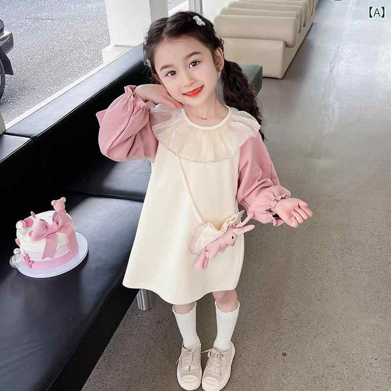 ワンピース 女の子 キッズ ベビー ラグランスリーブ 綿 コットン スウィート プリンセスドレス 春秋 お出かけ 普段使い かわいい おしゃれ 柔らか 着心地