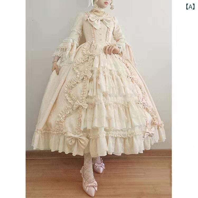 ワンピース レディース ロリータ プリンセス コスプレ リボン レース シフォン 切り替え ふわふわスカート フレアスカート 綿混 ポリエステル イベント パーティー