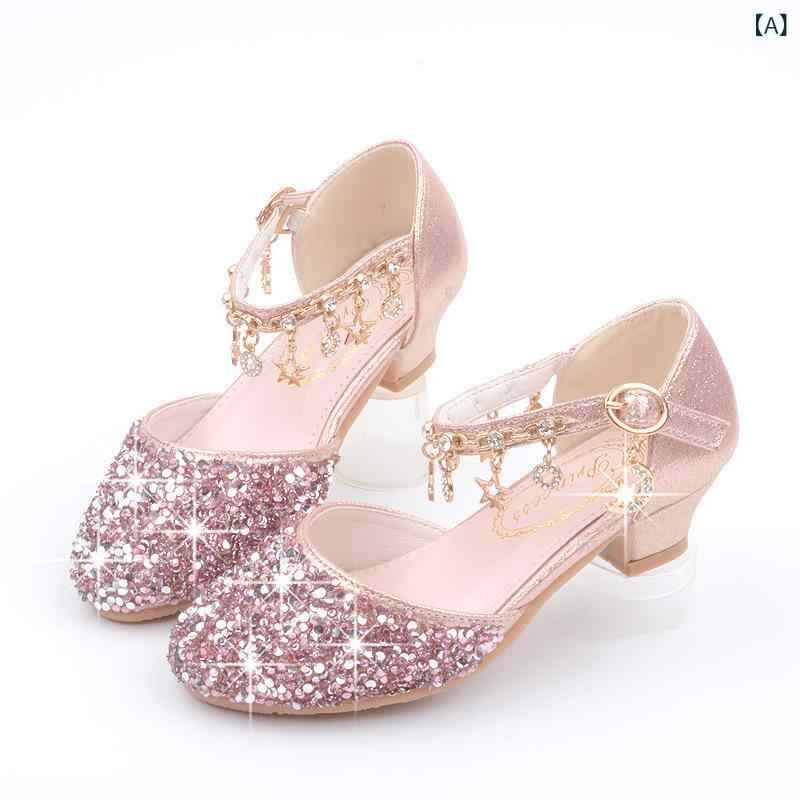 シューズ 女の子用 ジュニア パンプス ハイヒール プリンセス クリスタル キラキラ グリッター ストラップ 厚底 発表会 フォーマル ドレスシューズ シルバー 合成皮革 韓国風 4,567円
