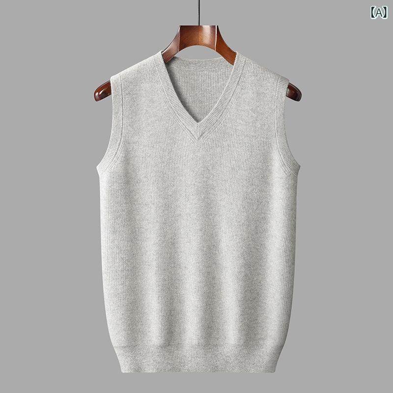 ニット メンズ 男性用 中高年 秋冬 100%カシミヤ 上質 高級感 Vネック プルオーバー かぶり ゆったり リラックスフィット 無地 カジュアル ビジネス ベスト ジレ チョッキ サイドポケット｜Hanbok Home