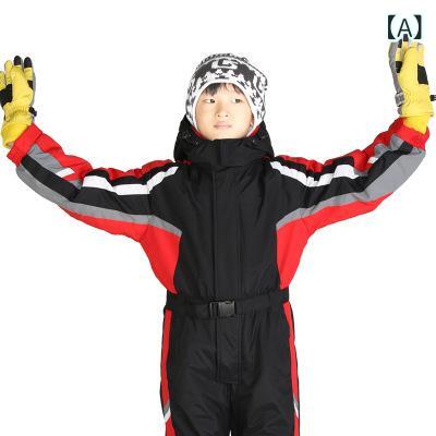 スノーウェア キッズ 男女兼用 つなぎ 防水 防寒 厚手 保温 スキー スノーボード 雪遊び 耐摩耗 ポリエステル 通気性 冬 ウィンタースポーツ