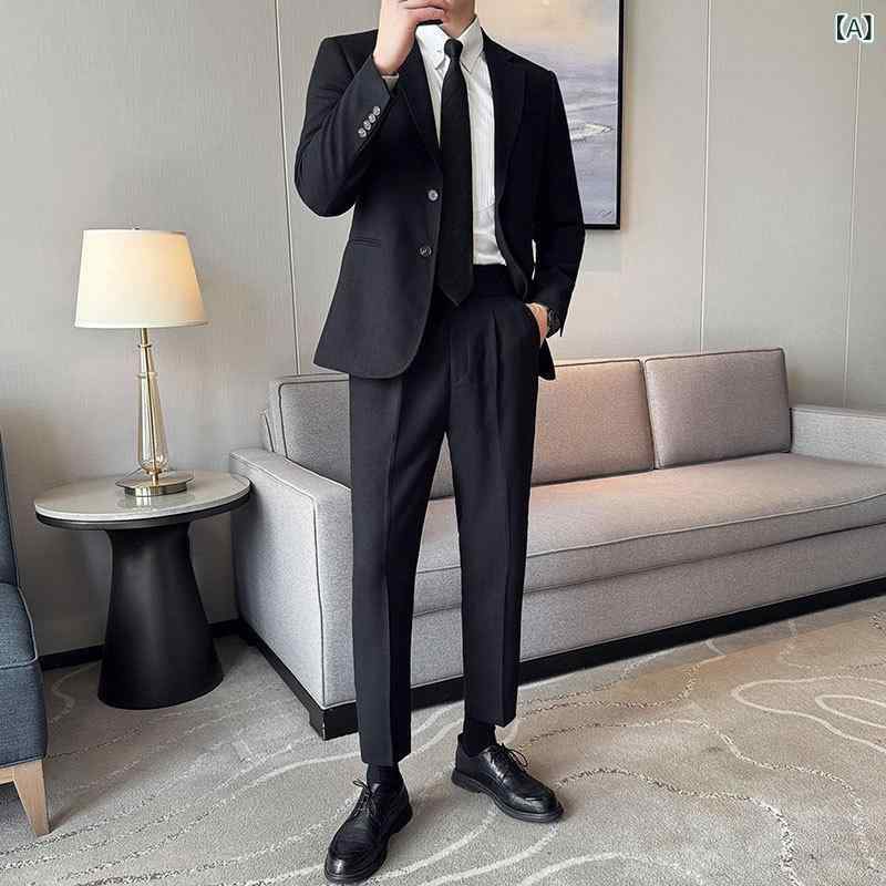 背広 メンズ 成人男性 成人男性 上衣 杉綾模様柄 シングル前胸部 2点仕掛ける 秋冬 飛び切り感 飛び切り 高品質 か細い相応う 麻 リネン 混紡原材料 商行為 心地好い 執務室心地好い セットアップ 黒いこと