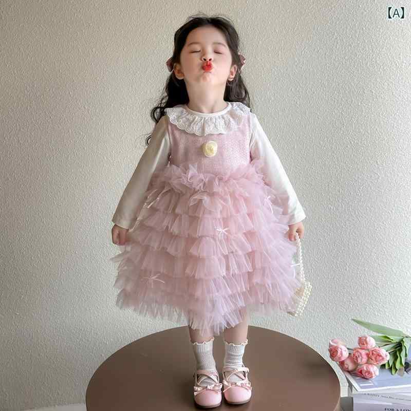 ワンピース 女の子 キッズ ベビー 女児 春秋 セットアップ ドレス フリルスカート ティアードスカート プリンセスドレス おしゃれ かわいい 上品 華やか お出かけ ピンク ポリエステル