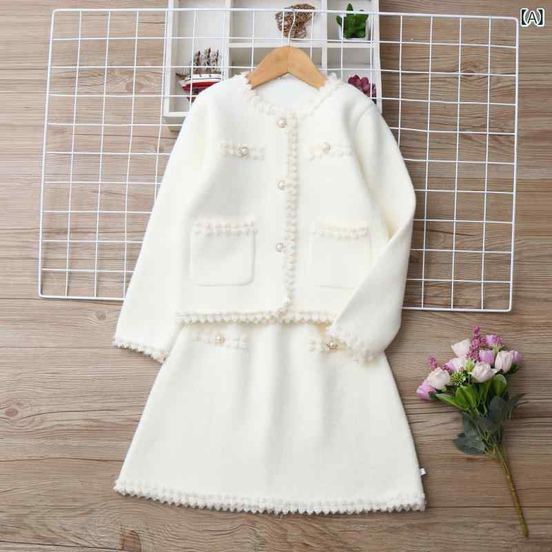 キッズ 女の子 上品 きれいめ クラシック ニット セットアップ ベロア素材 ポリエステル 2点セット 長袖 長ズボン 柔らかい肌触り あたたかい 普段使い お出かけ 通園 秋冬
