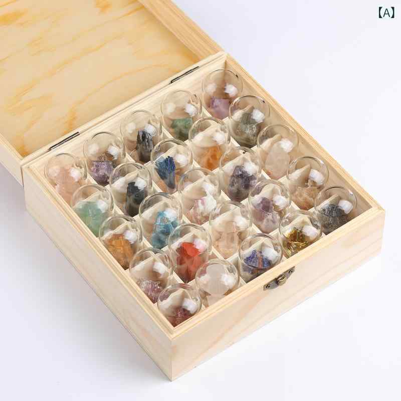 鉱物標本 子供用 天然石 原石 結晶 25種セット 水晶 瑪瑙 アメジスト タイガーアイ 学習教材 自由研究 インテリア オブジェ コレクション
