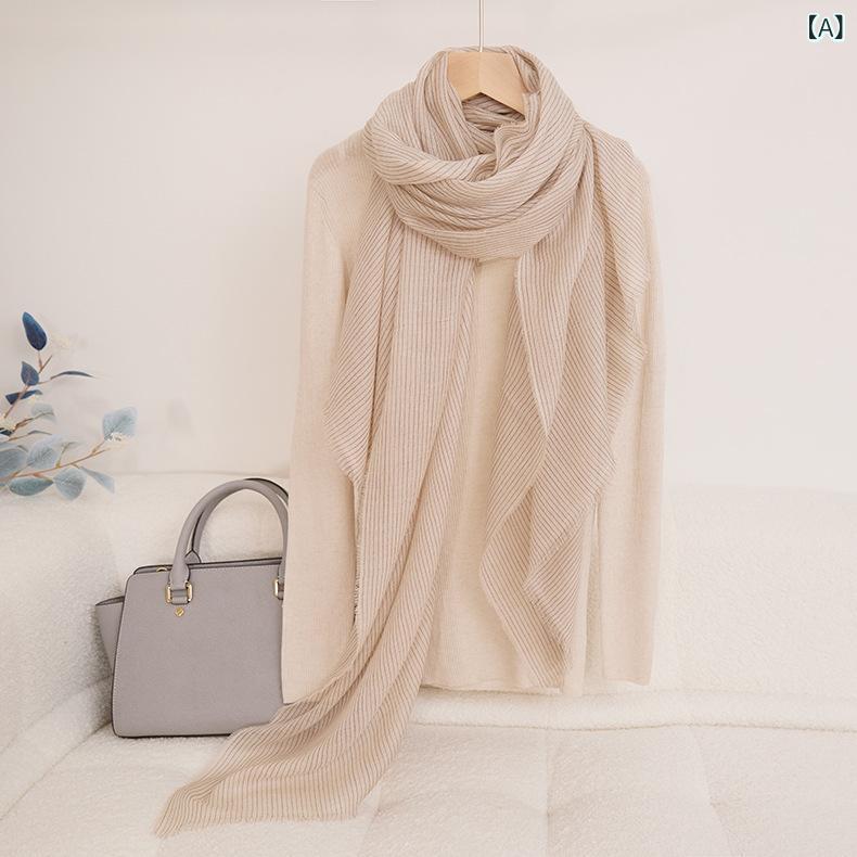 マフラー レディース 女性用 内モンゴル産 カシミヤ 縦ストライプ フリンジ UVカット 日焼け対策 ネックウォーマー 多用途 秋冬 保温 暖かい 軽量 ショール ストール ファッション 通勤