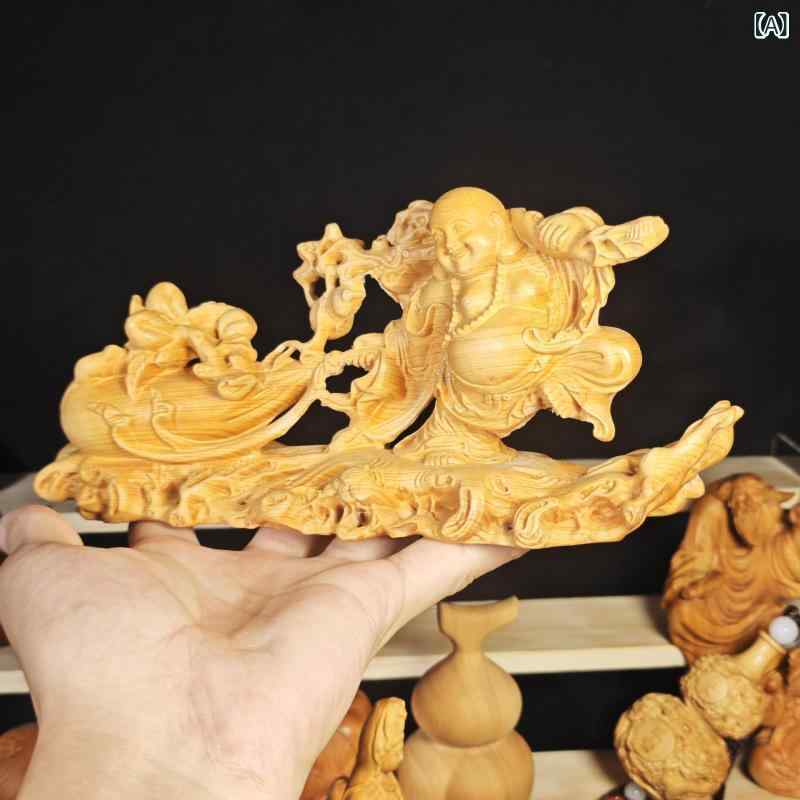 置物 崖柏木彫り 弥勒菩薩 布袋様 笑い仏 福袋 22cm 特大サイズ 無垢材 手彫り 開運 縁起物 家内安全 招福 インテリア 和室 リビング 玄関 オブジェ