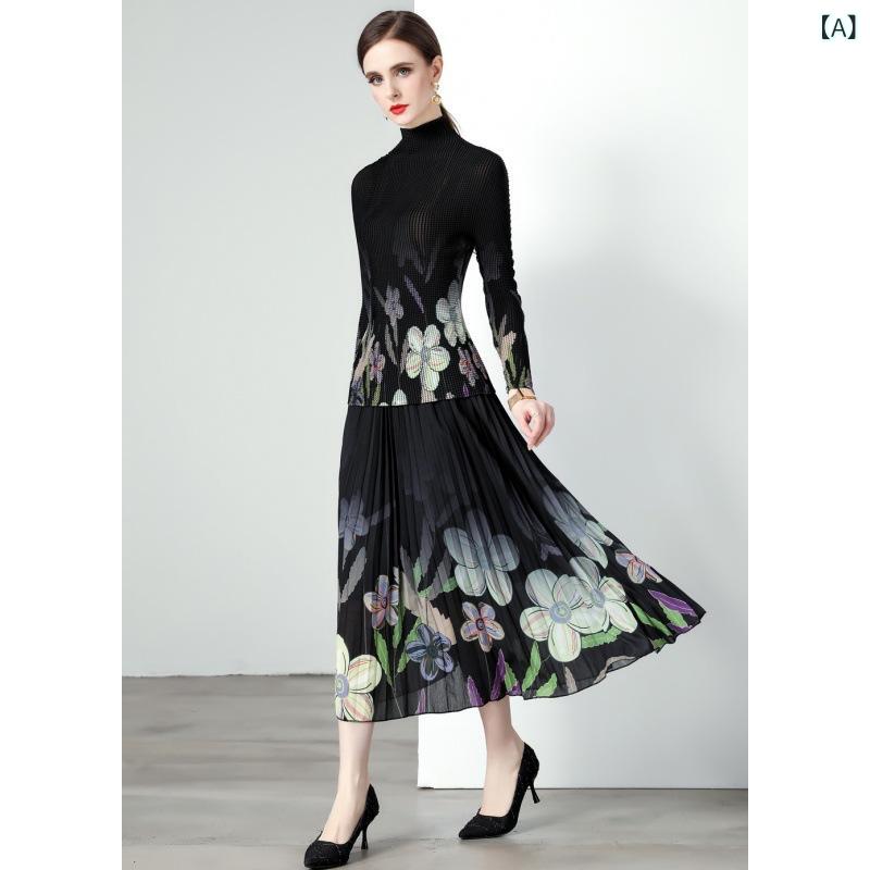 セットアップ レディース プリーツ加工 フリル袖 ロングスカート 通勤服 大人カジュアル シンプルデザイン 都会的 上品な質感 ストレッチ きれいめ オフィスカジュアル 無地 夏物