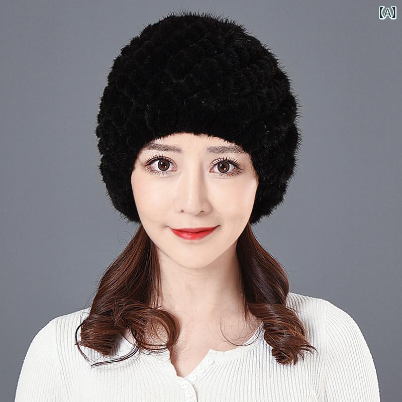 帽子 レディース ミンクファー 毛皮 ハット 大人用 冬 防寒 保温 小顔効果 ラウンドトップ ショートブリム 上品 エレガント
