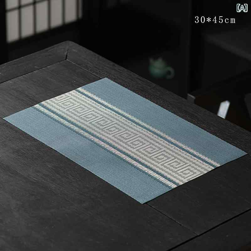 茶席マット ブルー 回文模様 防水 中華風 禅意 テーブルランナー テーブルクロス 布製 高級感 おしゃれ 和モダン 食卓用