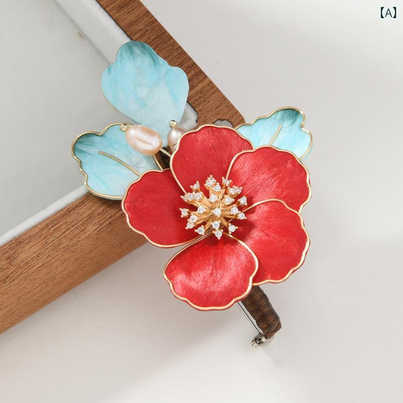 ブローチ レディース 中国風 伝統工芸 絨花 牡丹 七宝細工風 合金製 漢服アクセサリー 襟元 胸元飾り 個性的 エレガント 上品