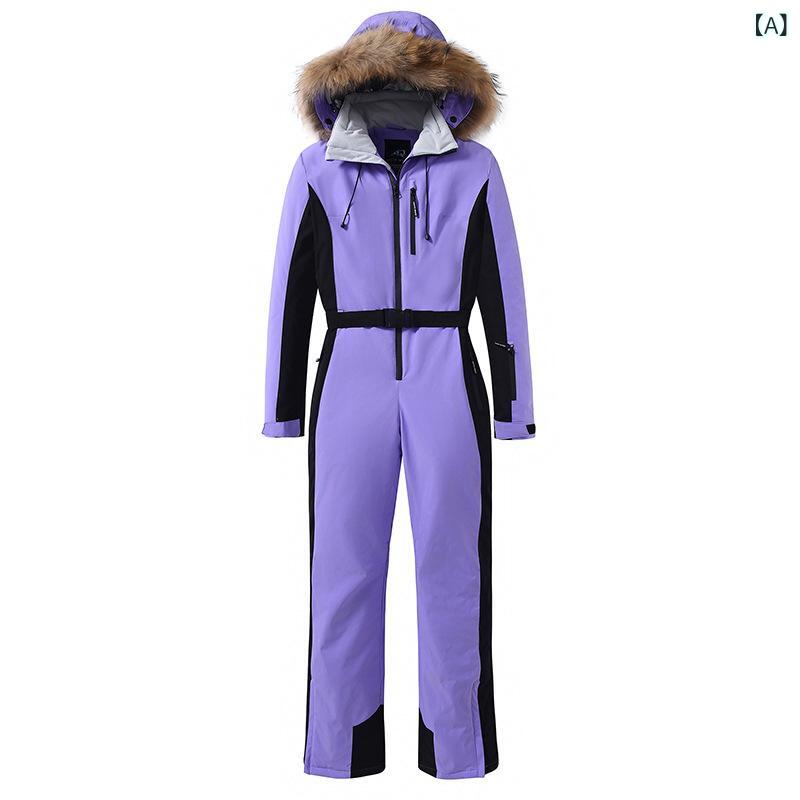 スキーウェア レディース 女性用 ワンピース つなぎ スリムフィット 細身 冬 ウィンター アウトドア 雪山 レジャー スポーツ 防風 防水 保温 暖かい 透湿 耐摩耗 ブラック ピンク パープル