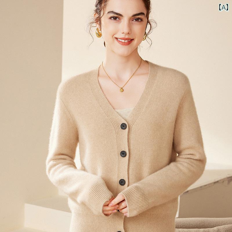 カーディガン レディース 秋冬 カシミヤ ニット Vネック 長袖 厚手 無地 ゆったり 体型カバー 保温 カジュアル きれいめ 着回し ミドル丈 羽織り トップス