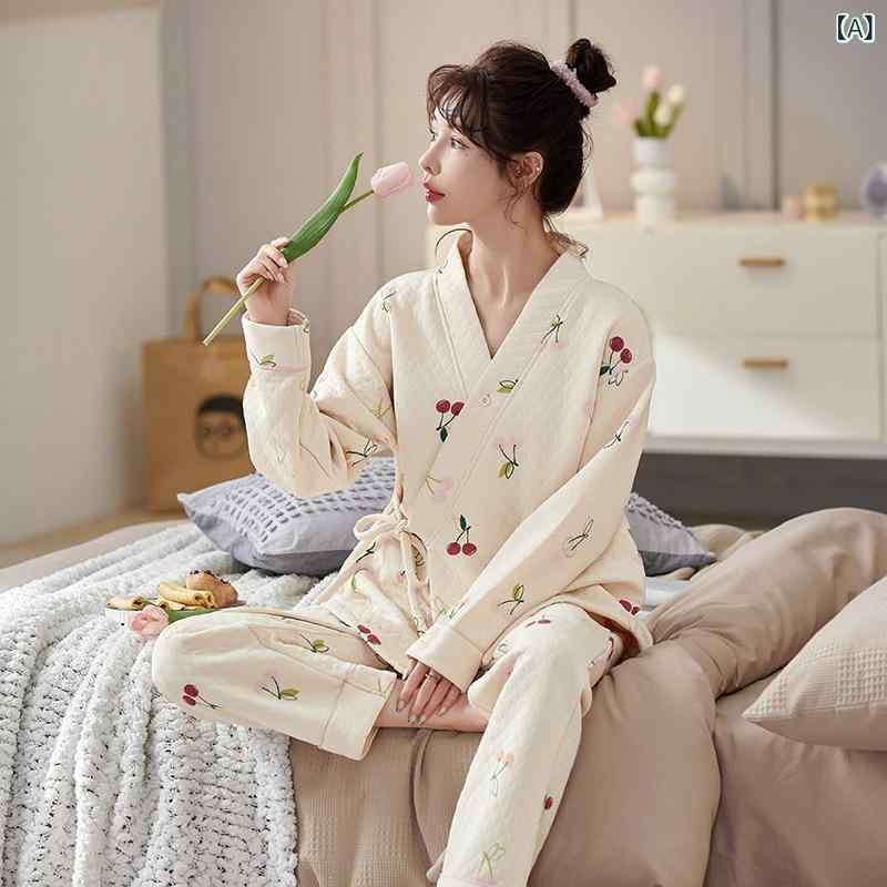 パジャマ マタニティ 妊婦用 秋冬 冬 エアコットン 厚手 保温 ルームウェア 韓国風 調節可能 産後 授乳 セットアップ 長袖 長ズボン ポリエステル