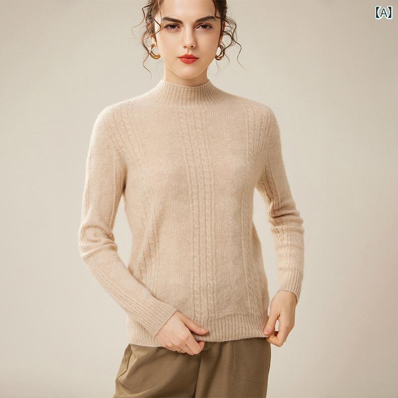 ニット レディース 秋冬 カシミヤ モックネック ジャガード プルオーバー ゆったり 長袖 厚手 上品 エレガント カジュアル 普段使い 通勤 トップス