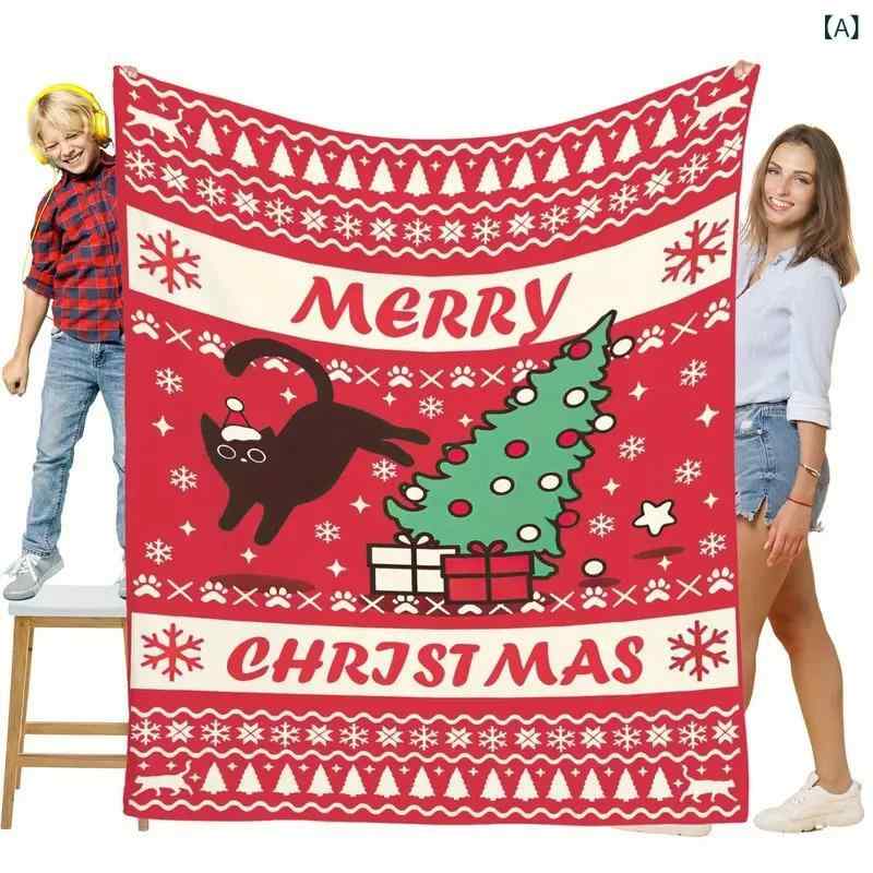 ブランケット クリスマス 猫 クリスマスツリー キャラクター プリント フランネル ふわふわ 暖かい 柔らかい ソファ ベッド 旅行 多機能 ひざ掛け ポリエステル