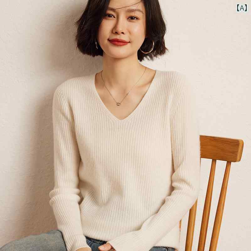 ニット レディース 女性用 カシミヤ セーター トップス リブ Vネック 長袖 プルオーバー 秋冬 ゆったり ルーズフィット スタイルアップ エレガント 上品