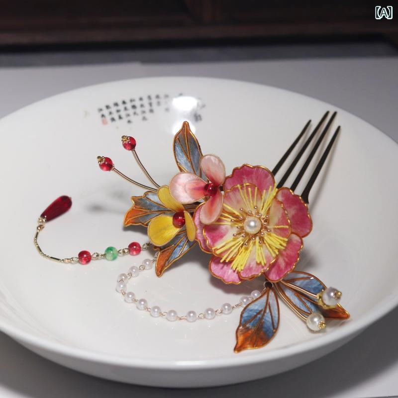 簪 レディース 伝統工芸 ベルベット 絹花飾り レトロ 中華風 和装 小物 結婚式 成人式 イベント まとめ髪 ヘアアクセサリー 揺れる 歩き簪 ハンドメイド 上品 エレガント 合金製