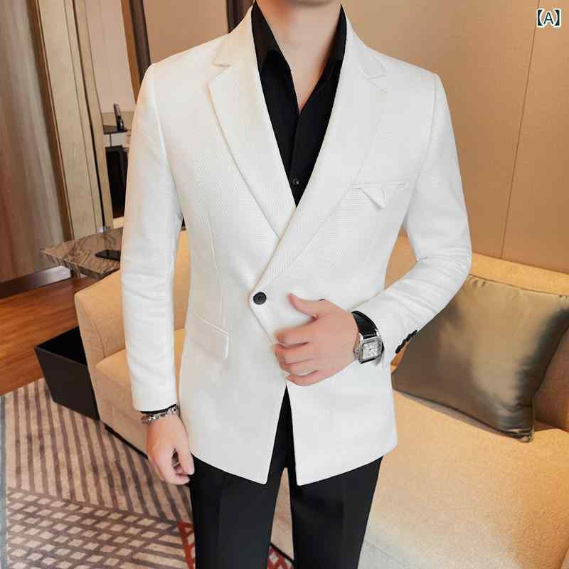 ジャケット メンズ 男性用 春秋 ダブルブレスト ワッフル生地 綿混 スリムフィット テーラードカラー 長袖 イージーケア カジュアルアウター レトロ 普段使い ホワイト ブラック