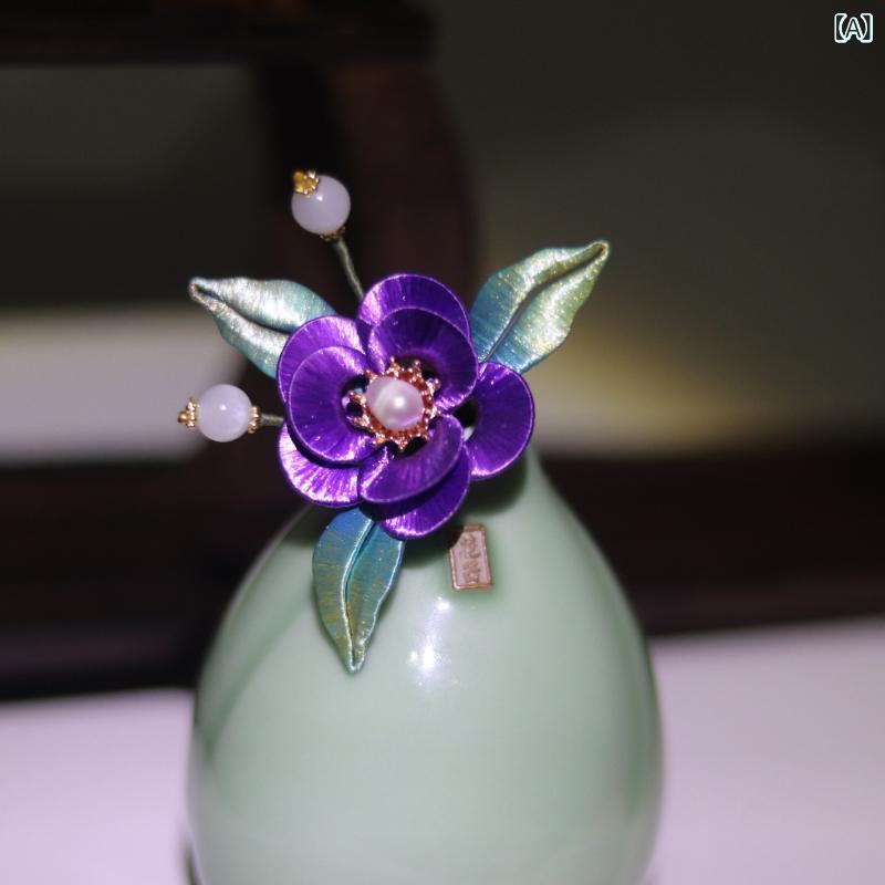 ブローチ 糸巻き花 パール バラ ツバキ ボタン 花モチーフ 漢服 チャイナドレス 和装小物 古風 レトロ 上品 アクセサリー コサージュ 胸飾り