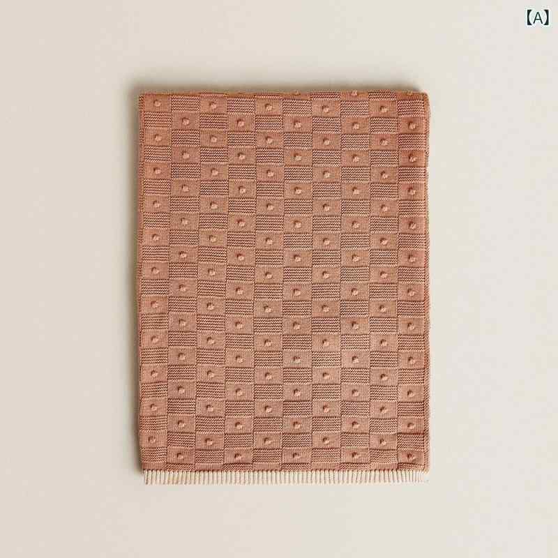 ニットブランケット シンプル 北欧風 コットン ソファ スローケット オフィス 昼寝 ひざ掛け ショール 四季兼用 ナッツピンク グレージュ アイボリー