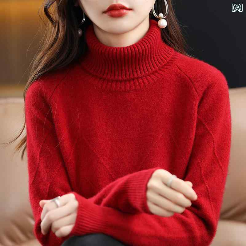 ニット レディース 秋冬 ウール カシミヤ タートルネック プルオーバー 厚手 ゆったり リラックスフィット 暖かい 快適 上品 通勤 オフィス 普段使い