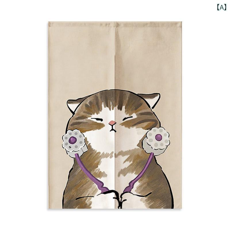 門・耳 キャラクター柄 かわいい 猫柄 冬用 防寒 防風 保温 断熱 間仕切り 目隠し プライバシー保護 冷暖房効率アップ 穴あけ不要 つっぱり棒式 布製 ポリエステル綿混 玄関 キッチン トイレ リビング 寝室 子供部屋