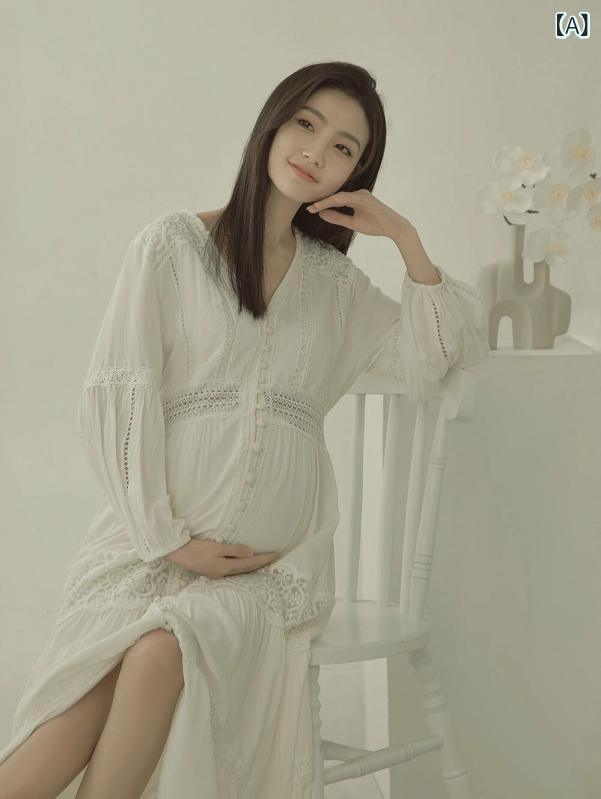 ワンピース レディース マタニティ マタニティフォト 撮影用 ドレス スタジオ撮影 妊婦 プレママ 記念写真 アート写真 エレガント 上品 長袖 ポリエステル 通年