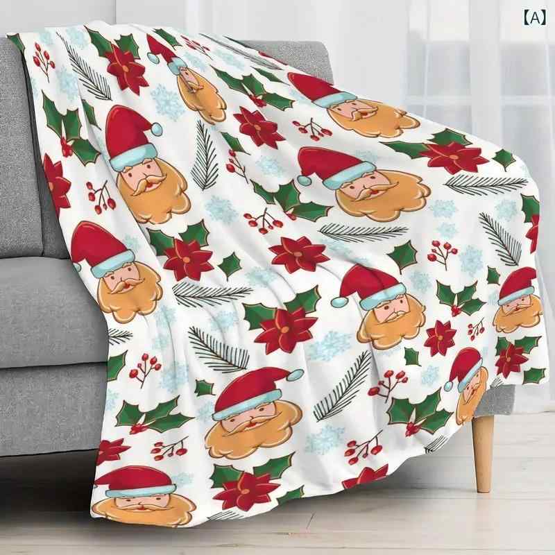 ブランケット クリスマス柄 サンタクロース リーフプリント フランネル素材 ポリエステル やわらか ソフト 肌触り ソファ ベッド リビング 寝具 膝掛け インテリア オールシーズン 毛布